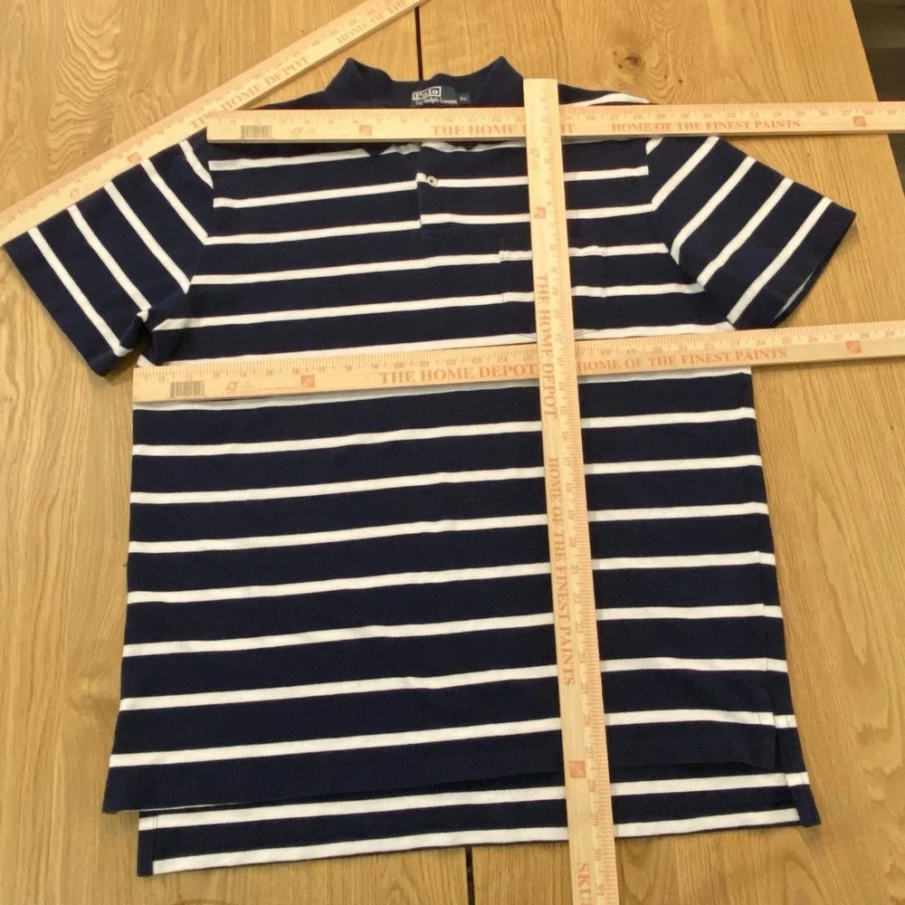 Vintage Polo Ralph Lauren Blue White Striped Collard Shirt Mens XL‎ Pocket Polo